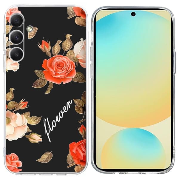 Vibe Samsung Galaxy A24 4G cover - Blomster På Sort Baggrund Black