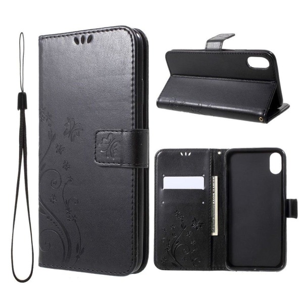 iPhone XS Max mobilfodral silikon syntetläder plånbok stående - Svart