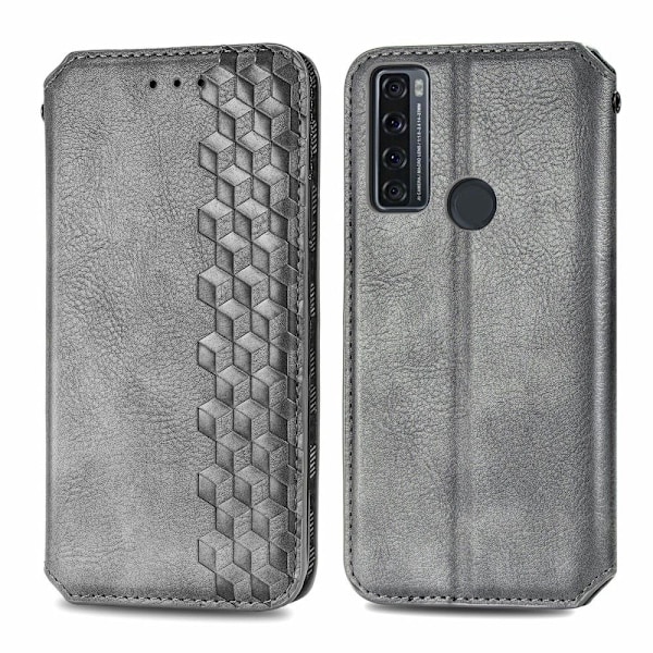 Läder TCL 20 SE fodral med romb-design - Silver/Grå Silvergrå