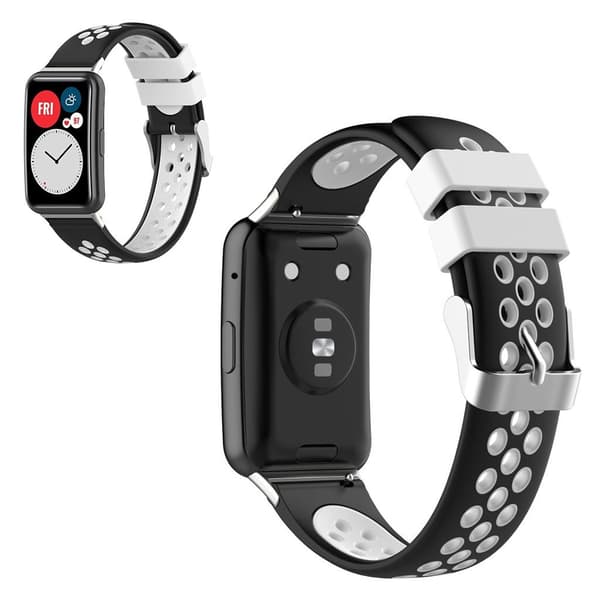 Huawei Watch Fit tofarvet silikoneurrem - Sort / Hvid Black