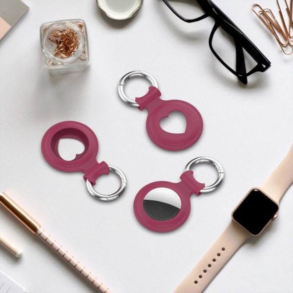AirTags heart design silicone cover with spring buckle - Wine Re Röd
