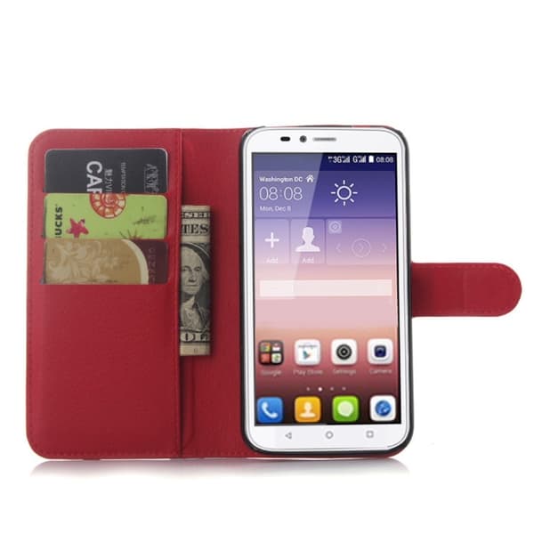 Litchi Huawei Y625 Lær Etui - Rød Red
