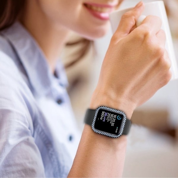 Apple Watch SE 2022 (44mm) strassikoristeinen suojus karkaistulla lasilla - Sininen Blue