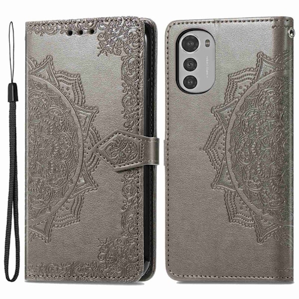 Mandala läder Motorola Moto E32 fodral - Silver/Grå Silvergrå
