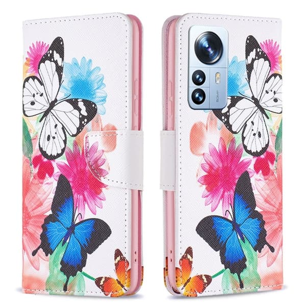Wonderland Xiaomi 12 Pro flip-etui - To Sommerfugler Multicolor