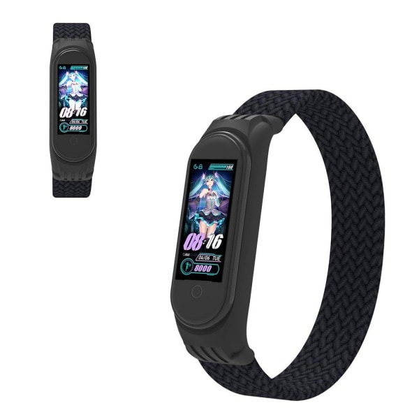 Xiaomi Mi Band 5 / 4 / 3 elastic nylon watch band - Black / Size: L Svart