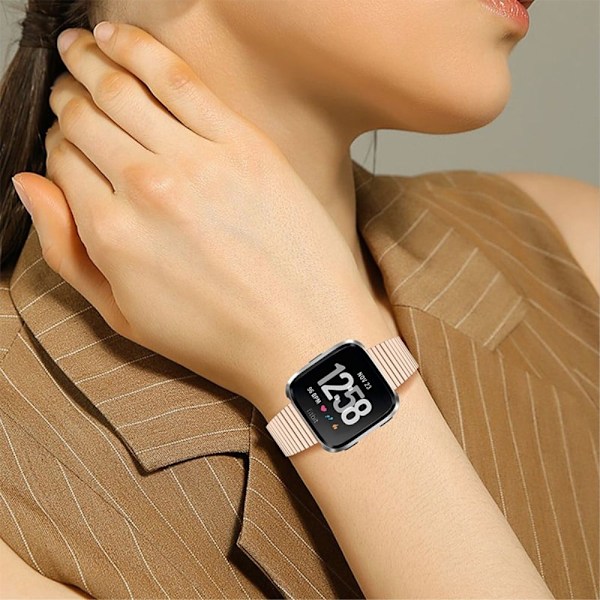 Fitbit Versa 2 / Versa Lite tyylikäs ruostumattomasta teräksestä valmistettu ranneke - Vaaleanpunainen Kulta Pink