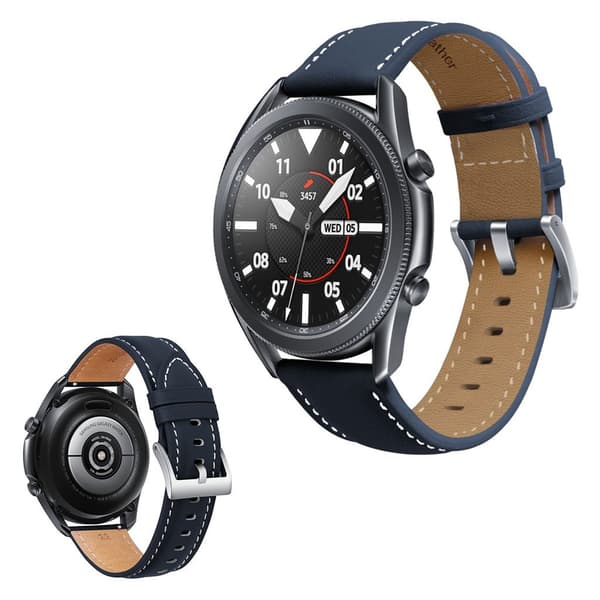 Samsung Galaxy Watch 3 (45mm) fine stitch ægte læder rem - blå Blue
