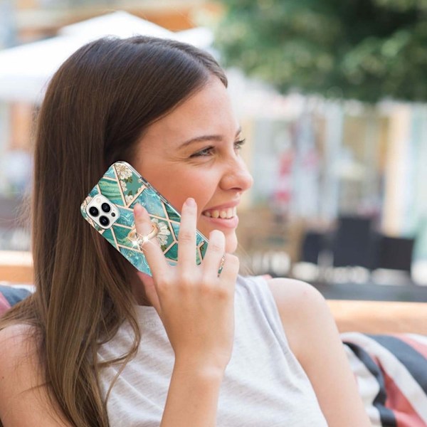 Marmormotiv iPhone 14 Pro skal - Blå Blommor Blå
