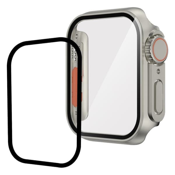 Apple Watch SE 2022 (44mm) / SE 44mm / 6 / 5 / 4 cover with tempered glass screen protector - Starlight Silver / Orange Silvergrå