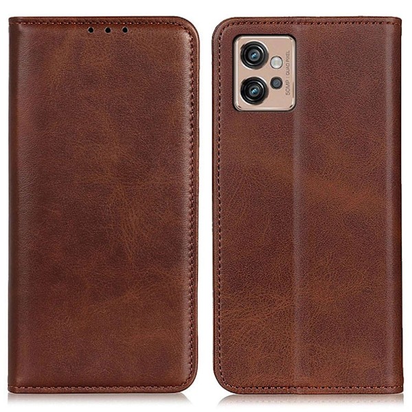 Flip Etui med Pung i Ægte Læder til Motorola Moto G32 - Kaffe Brown