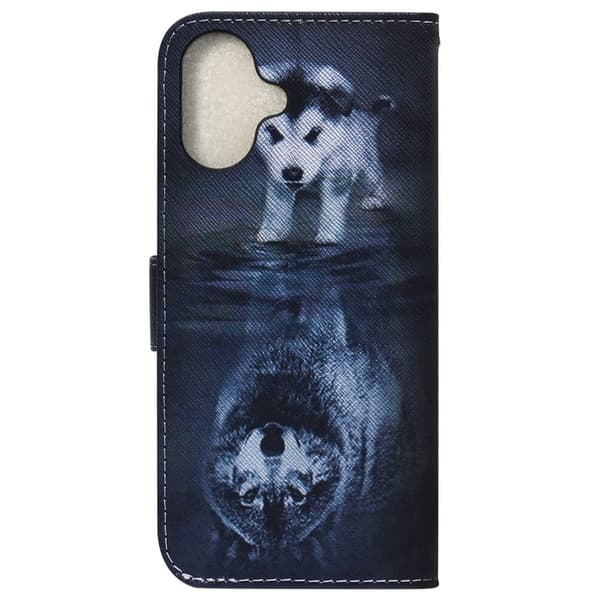 iPhone 16 Etui med pung Pattern Print Leather Phone Cover - Hund Og Ulv Blue