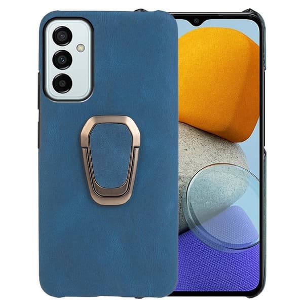 Stötsäkert läderfodral med oval kickstand för Samsung Galaxy M23 - Blå Blå