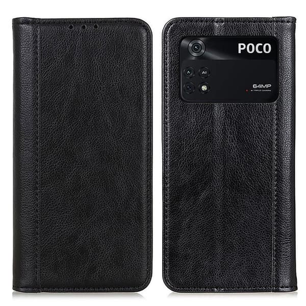 Xiaomi Poco M4 Pro 5G ægte læderetui med magnetisk lukning - Sort Black