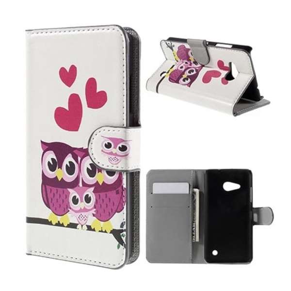 Moberg Microsoft Lumia 550 Læder Etui - Sød Ugle Familie Multicolor