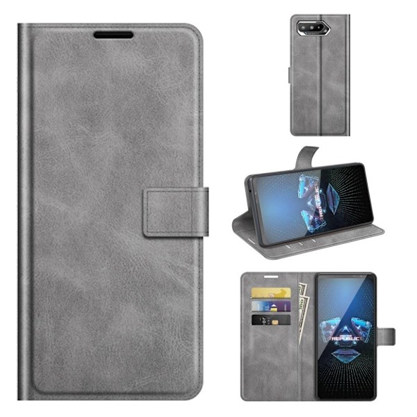 Wallet-style Læder Etui til Asus Rog Phone 5 - Grå Silver grey