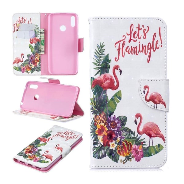 Huawei Y7 2019 kuvio nahkakotelo - Flamingo Multicolor