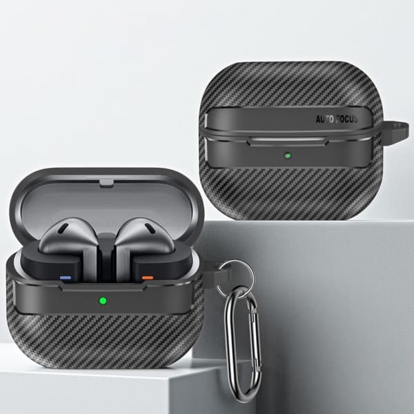 Samsung Galaxy Buds3 / Buds3 Pro Fodral Kolfibertextur Flexibelt öronsnäckeskydd med krok - Svart Svart