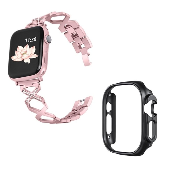 Apple Watch Ultra rhinestone décor stainless steel watch strap w Pink