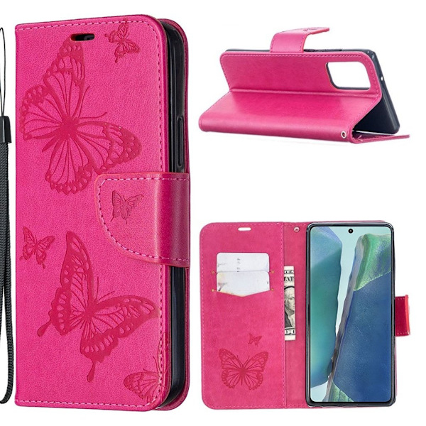 Butterfly Samsung Galaxy Note 20 Flip Etui - Rose Pink