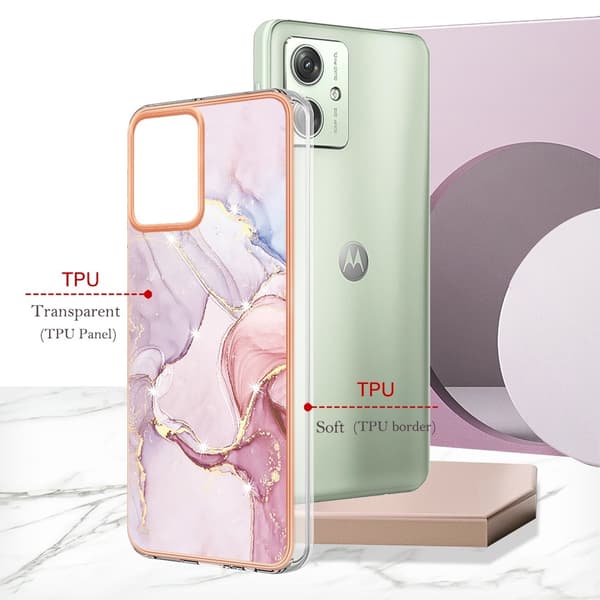 Motorola Moto G54 5G Flexible Case with IMD Marble Pattern Electroplated Back Cover - Rose Gold 005 Pink