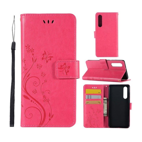 Huawei P30 painettu Perhonen Kukka nahkainen flip suojakotelo - Pink