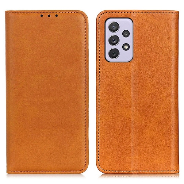 Lompakko-style Aitoa Nahkaa Läppäkotelo For Samsung Galaxy A73 - Ruskea Brown