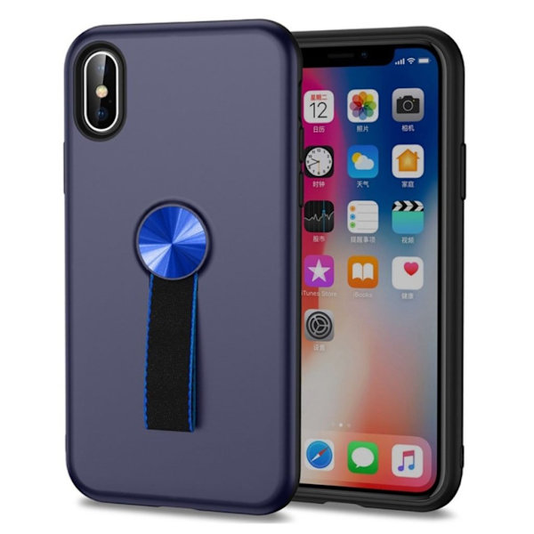 iPhone Xs Max mobilskal silikon plast fingerring - Mörkblå Blå