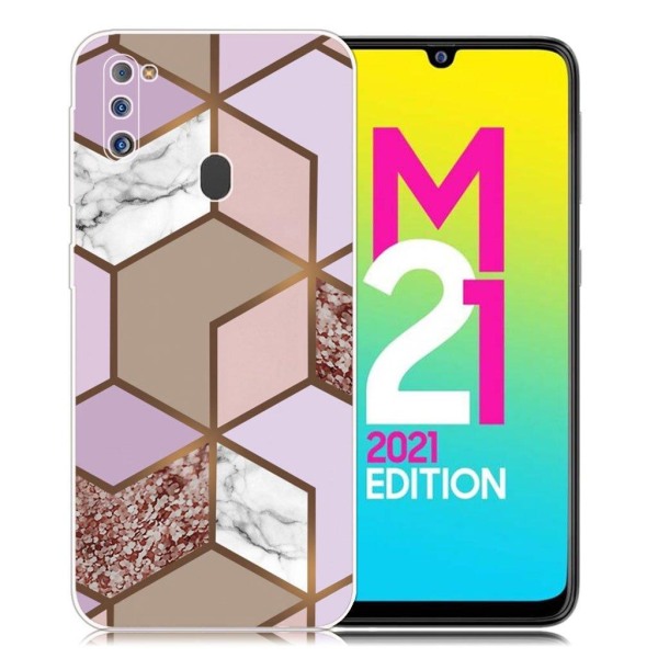 Marble design Samsung Galaxy M21 2021 cover - Gylden Frodig Flise Multicolor