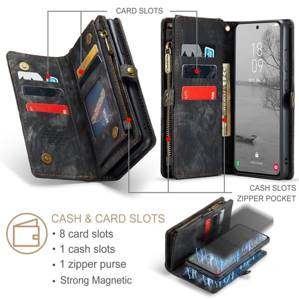CaseMe Samsung Galaxy S23 Zipper Lompakko - Musta Black