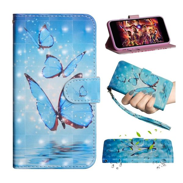 Butterfly läder Huawei Y6 2019 fodral - Blå Blå