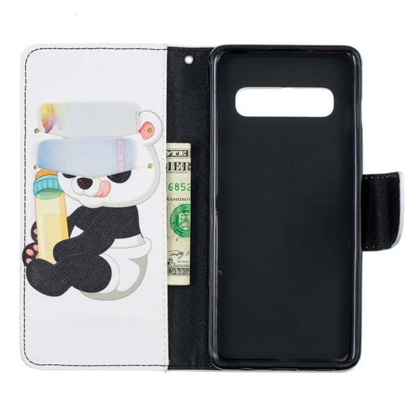 Samsung Galaxy s10 Skinnetui Med Mønster - Panda Med Flaske Multicolor