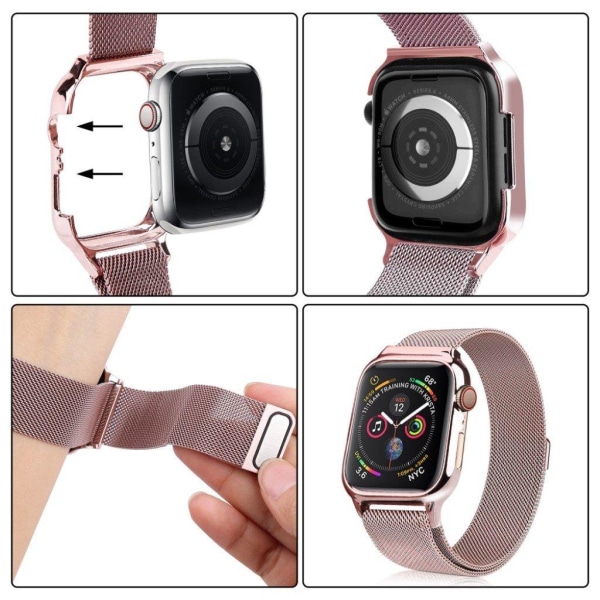 Apple Watch Series 4 44mm milanese ruostumattomasta teräksestä valmistettu ranneke - Ruusukulta Pink