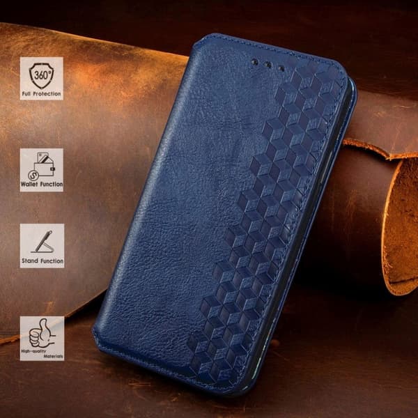 Lær Etui med A Stilfull Rhombus Imprint til Samsung Galaxy A02 - Blå Blue