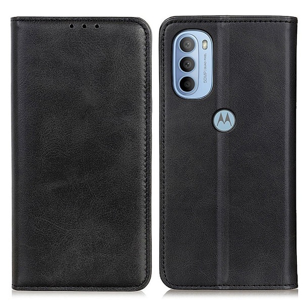 Flip Etui med Pung i Ægte Læder til Motorola Moto G41 / G31 - Sort Black