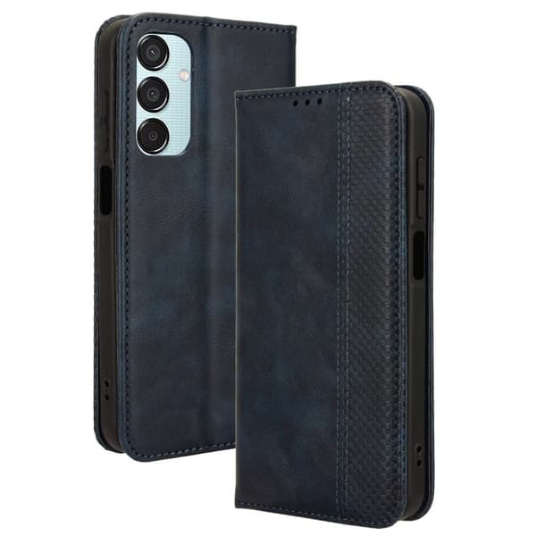 Bofink Vintage Samsung Galaxy M15 nahkakotelo - Sininen Blue