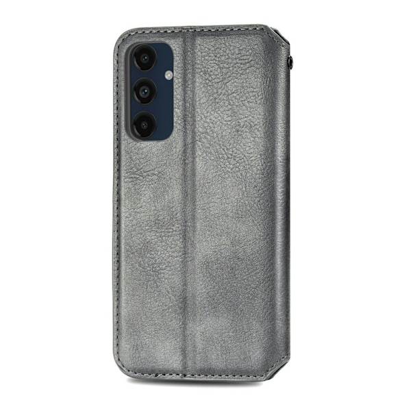 Läder Samsung Galaxy S24 FE fodral med romb-design - Grå Silvergrå