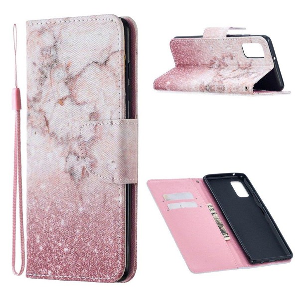 Wonderland Samsung Galaxy M51 flip kuoret - Vaaleanpunainen Glitter Jauhe Pink