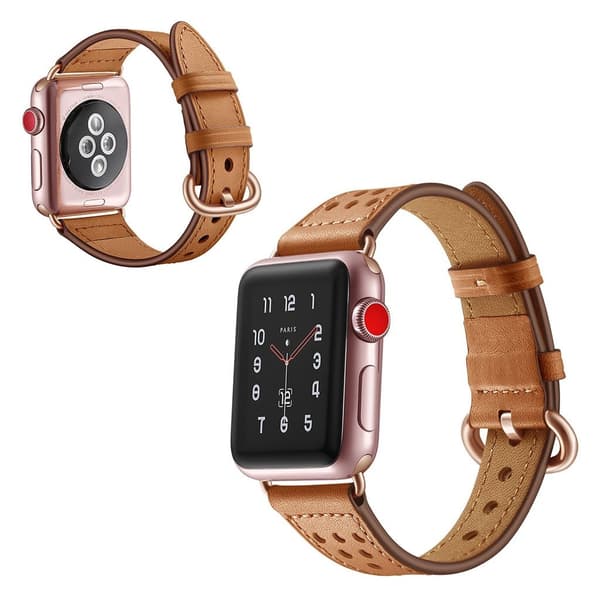 Apple Watch Series 5 44mm komfortabel ægte læder Urrem - Brun Brown