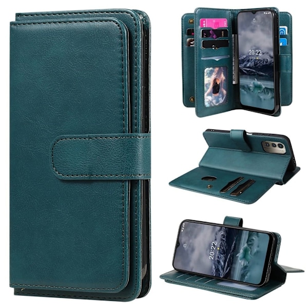 Nokia G11 / Nokia G21 10-paikkainen lompakkokotelo - Mustanvihreä Green