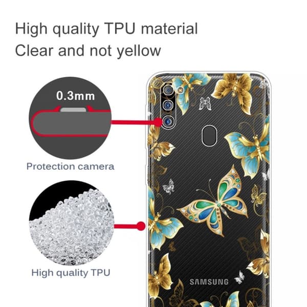 Deco Samsung Galaxy M21 2021 Etui - Jewelry Sommerfugler Gold
