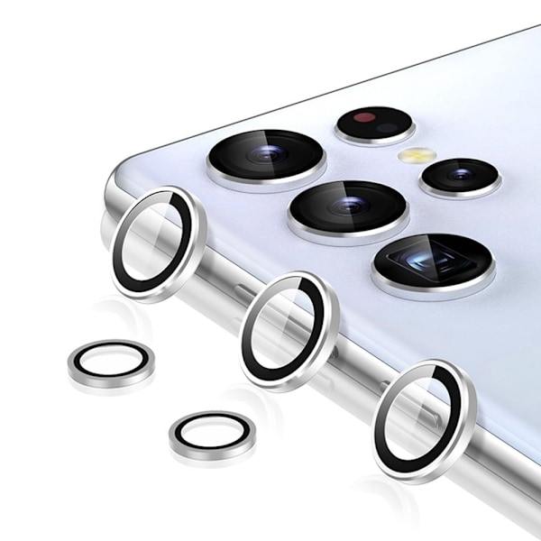 ENKAY Samsung Galaxy S22 Ultra kameralinsebeskytter af hærdet glas i aluminiumslegering - Sølv Silver grey