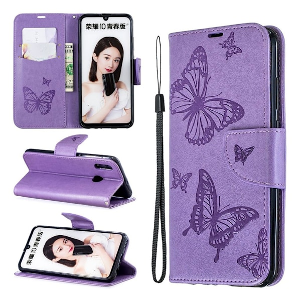 Butterfly läder Huawei P Smart 2019 fodral - Lila Lila