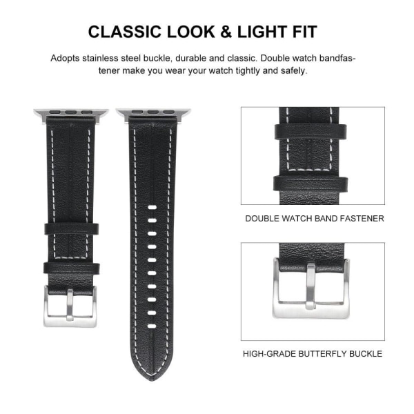 Apple Watch Series 8 (41mm) klockarmband i äkta läder - Svart Svart