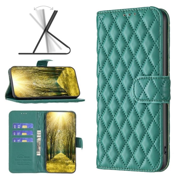 Rhombus mat Samsung Galaxy A73 flip etui - Grøn Green