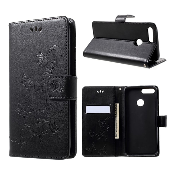 Huawei P Smart Printti Kuviollinen PU Nahkainen Lompakko Suoja Kotelo - Musta Black