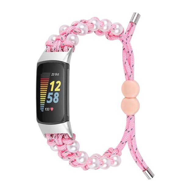 Fitbit Charge 5 stilfuld orb nylon urrem - Lyserød Pink