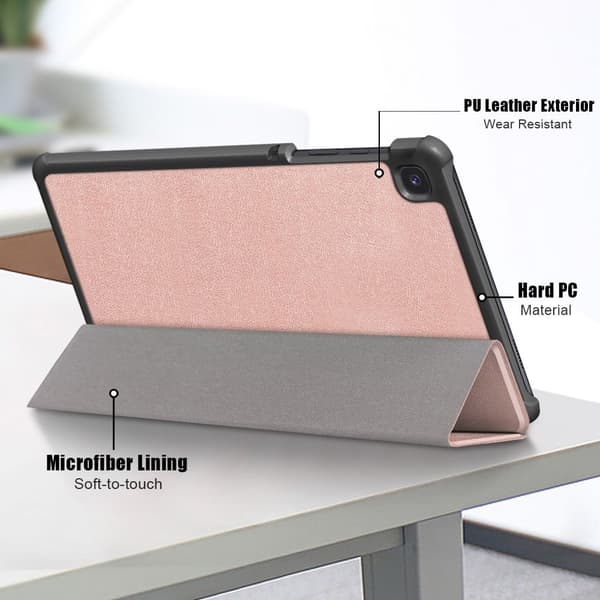 Samsung Galaxy Tab A7 Lite trefoldig flip-etui i skinn - Rose Gull Pink