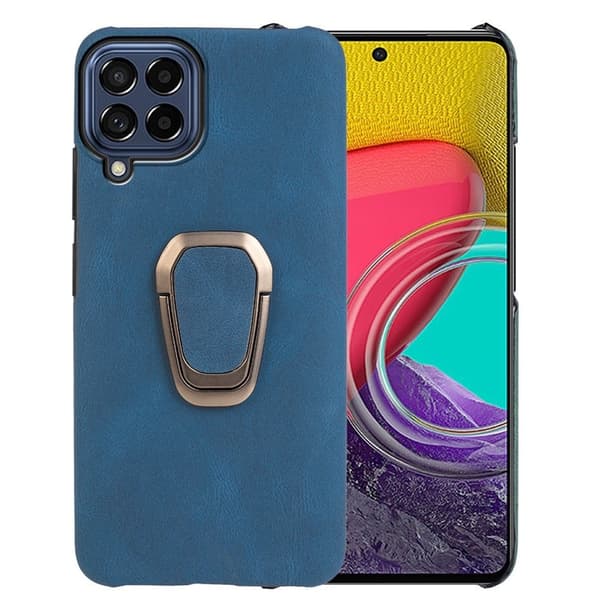 Stötsäkert läderfodral med oval kickstand för Samsung Galaxy M53 5G - Blå Blå