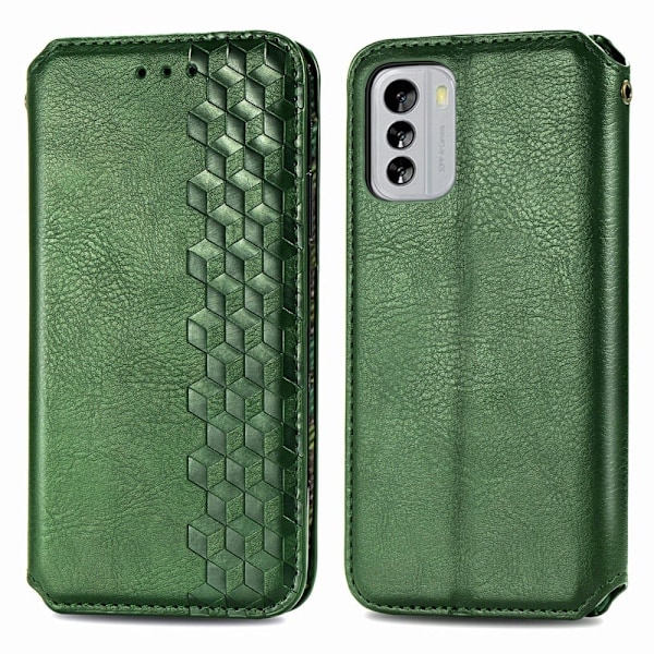 Læder Etui med A Stilfuldt Rhombus Tryk til Nokia G60 - Grøn Green